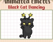 Black Cat Animated Twitch Emotes, Stream Emojis Black Cat Dancing, Kitty Sub Bit Badge Twitch Overlay, Discord Youtube Gif Kick Mixer Tiktok
