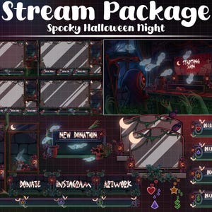 Liemannen Stream-paket, Odöda PC-spelrumsuppsättning, Spökhus, Spöke som flyger från urna, Spindel, Kråka, Dödskalle, Spöklik hand, Twitch-överlägg