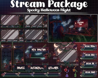 Sensenmann Stream Paket, Untote PC Spielzimmer Einrichtung, Spukhaus, Geist von Urne Fliegen, Spinne, Krähe, Schädel Hand Twitch Overlay