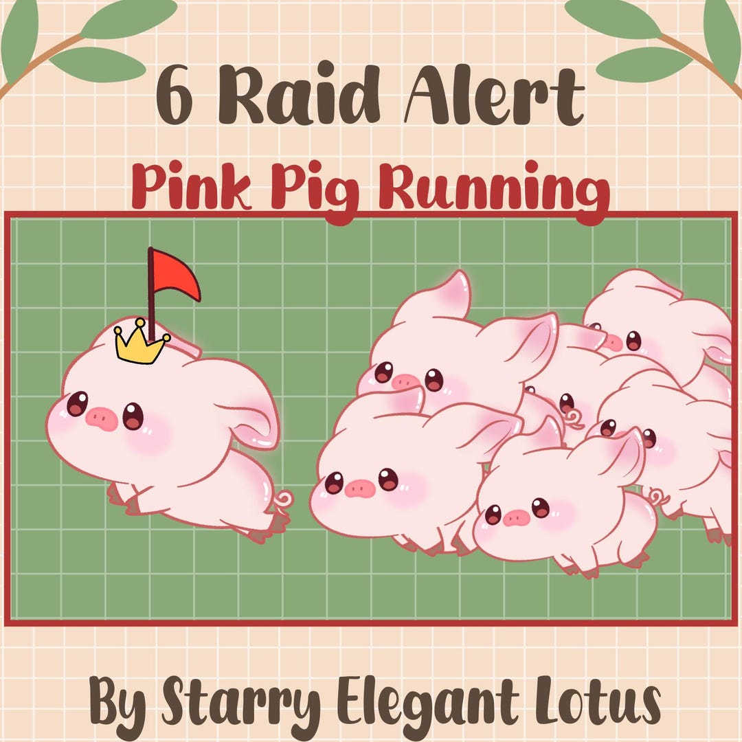 Pink Raid Alert 6 Chibi Pink Pig Twitch Raid Alerts, Piggy Running Full Stream Alert ...