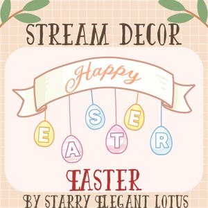 2 Animated Happy Easter Ribbon Stream Twitch Decoration, Chick Egg Twitch Overlay For OBS Streamlabs, Kawaii Light Rabbit String Frame Bunny