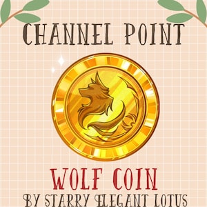 Gold Wolf Channel Point, Yellow Coin Emote, Spirit Wolf Sub Bit Badge Stream Asset, Forest Twitch Overlay Discord Youtube Gif Kick Mixer