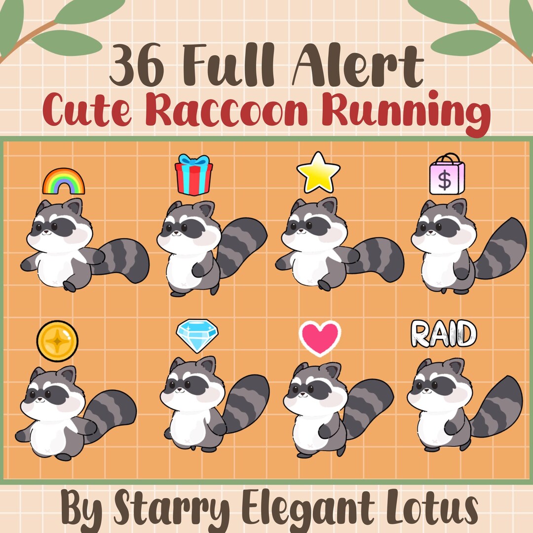 36 Raccoon Running Fullscreen Twitch Alerts Pack, Host, Cheer, Gifted ...