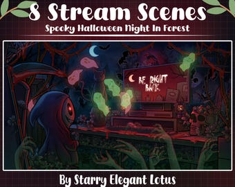 Sensenmann im Wald Twitch Overlay, Wicked Halloween Stream Screen, Gruselige Geister Nacht, Krähe Spinne Schädel Goth Schwarze Katze Szenen OBS Vtuber