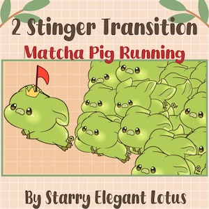May include: A cartoon illustration of green pigs, one with a crown and a red flag. The image includes the text "2 Stinger Transition Matcha Pig Running" and "By Starry Elegant Lotus".
