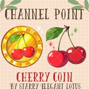 3 Cherry Golden Channel Point Icon, Red Fruit Coin Emote Rewards, Food Sub Bit Badge, Stream Asset Twitch Overlay Discord Youtube Kick Mixer