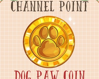 Könnte beinhalten: Eine goldene Münze mit einem Hundepfotenabdruck in der Mitte. Die Münze trägt den Text "CHANNEL POINT DOG PAW COIN BY STARRY ELEGANT LOTUS" am Rand.