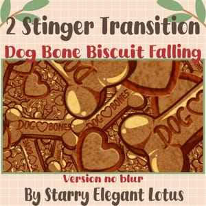 Peut inclure: Graphique numérique avec un motif répété de biscuits en forme d'os pour chiens dans des tons bruns et beiges. Le texte "2 Stinger Transition Dog Bone Biscuit Falling" est affiché en haut, avec "Version no blur" et "By Starry Elegant Lotus" en bas.