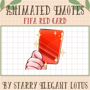 Op de afbeelding: Een cartoonhand houdt een rode kaart omhoog met glinsterende sterren eromheen. Op de kaart staat "FIFA Red Card" in witte tekst. Animated Emotes by Starry Elegant Lotus.