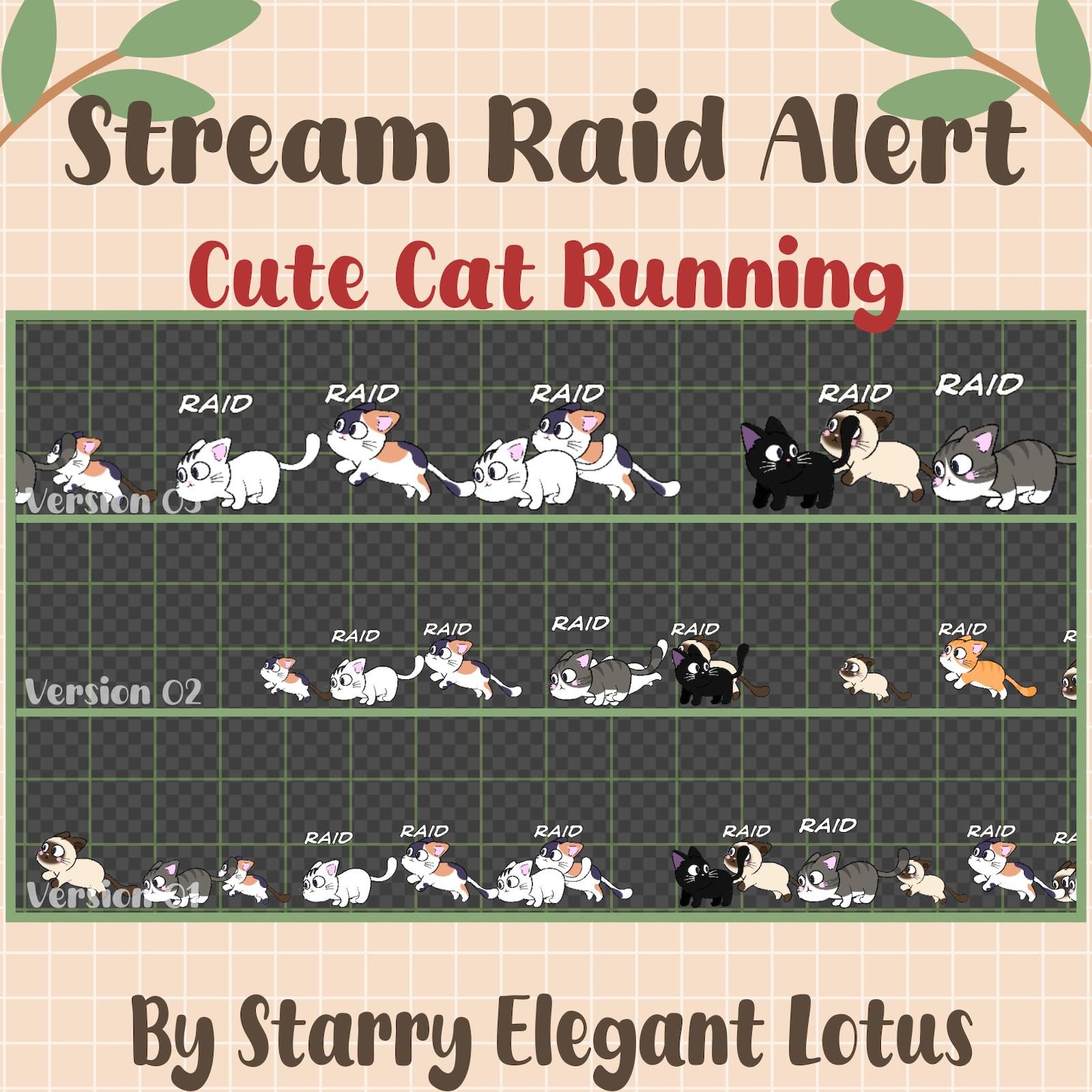 3 Cute Chibi Cats Twitch Raid Alerts, Kitty Running Full Stream Alert ...