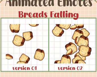 2 Emotes Animados de Pão Caindo, Emoji de Pão Torrado de Desenho Animado, Emblemas Twitch, Chefs, Cozinheiro, Padaria Discord Youtube Kick Mixer, Tiktok