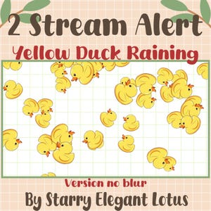 May include: A digital graphic with the text "2 Stream Alert" and "Yellow Duck Raining." The image features a grid background with scattered yellow cartoon ducks. The text "Version no blur" and "By Starry Elegant Lotus" are also included.