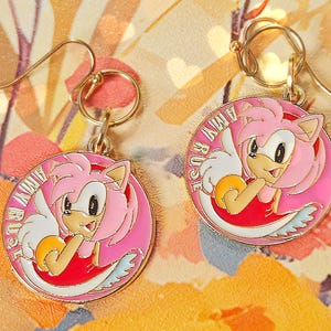 Amy Rose Earrings: Sonic the Hedgehog Anime Cosplay Jewelry