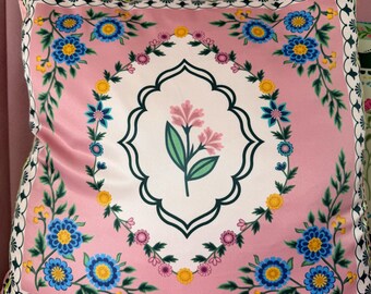 Gebloemde zijdesatijnen kussenhoezen | Set van 2 | Groene en roze botanische kussens