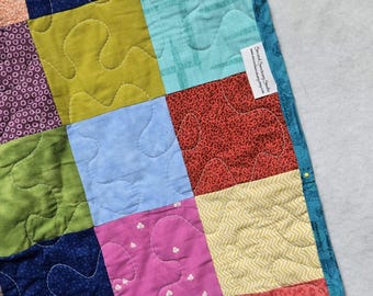 Llama Toddler Quilt: Colorful Cotton Patchwork, 40"x52.5"