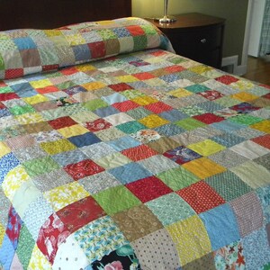 Homemade 93 X 93 Queen Size Quilt, Colorful Patchwork Farmhouse Bedding ...