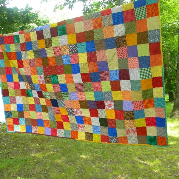 Handmade Patchwork King Size Quilt: Warm Earth Tones Cotton Bedding (99X108)