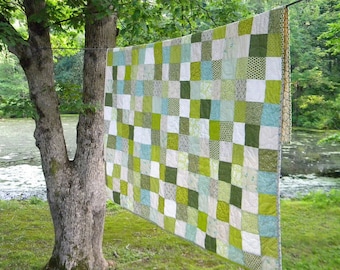 Spring Green Patchwork Quilt: Handmade Cotton Blanket (81x81)