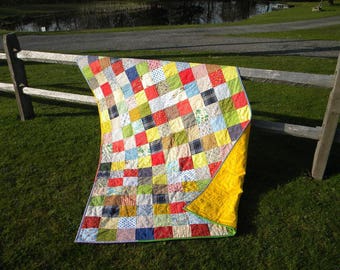 Patchwork Quilt, Classic Americana--pick your size: LAP, FULL, QUEEN--colorful, cotton blanket, retro patchwork quilt, scrappy, vintage vibe