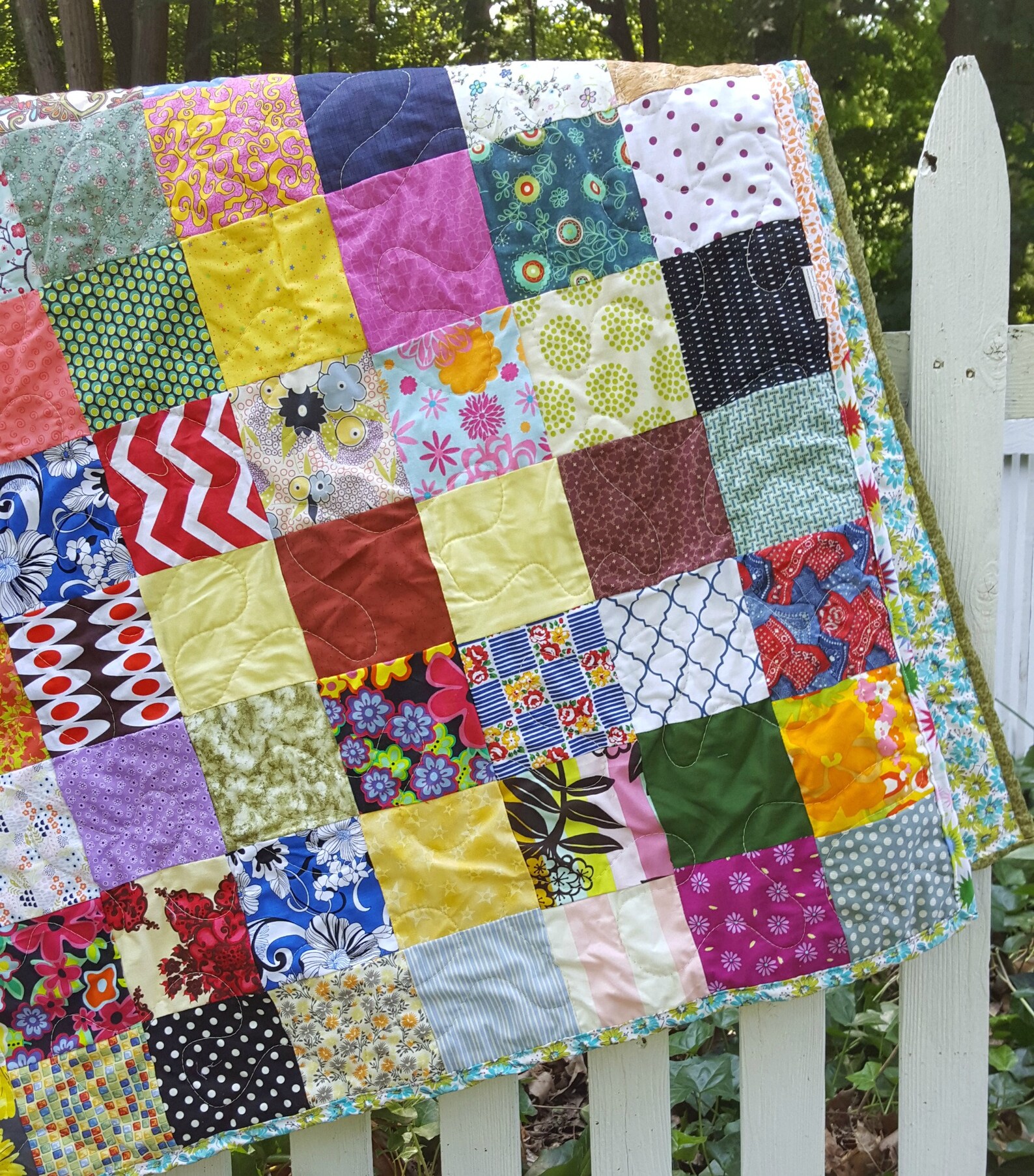 Homemade Quilt Bright Funky Cotton Bedding 81X81 Custom Etsy