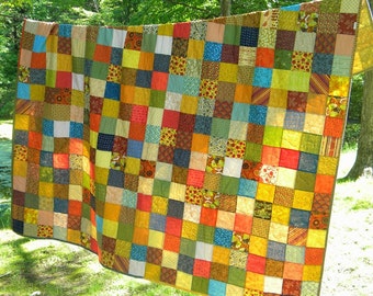 Custom Listing for Susan only--Patchwork Quilt Queen Size--93X93--Warm Earthtone colors cotton blanket