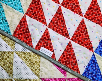 Triangles Galore Quilt: Colorful Cotton Lap Quilt (40X56)