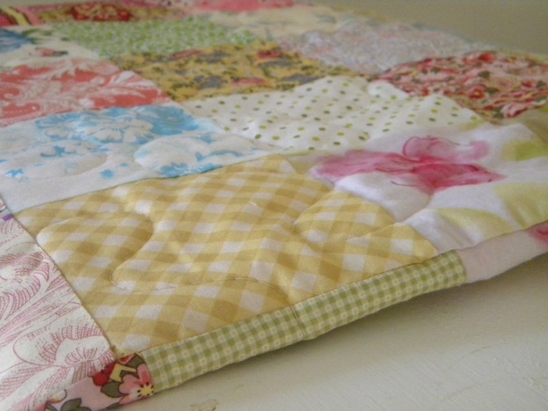 Shabby Chic Quilt, Patchwork Quilt, Cottage Chic, Soft Floral bed qult, Picnic/Double/Full 81 X 81 All Cotton Blanket image 1