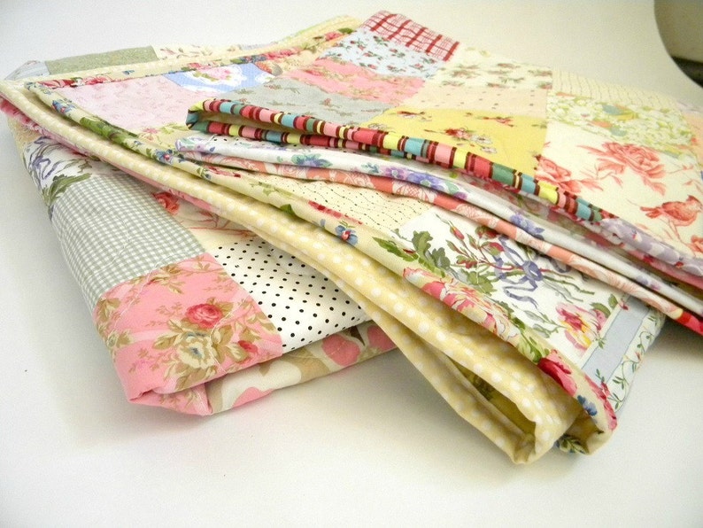 Shabby Chic Quilt, Patchwork Quilt, Cottage Chic, Soft Floral bed qult, Picnic/Double/Full 81 X 81 All Cotton Blanket image 2