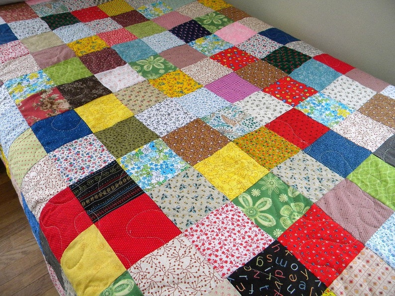 Patchwork Quilt, TWIN Size, 68 X 95, Cotton Blanket Classic Americana