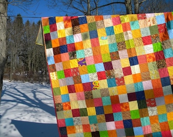 Patchwork Queen Size Quilt: Handmade Cotton Earthtone Blanket (93x93)
