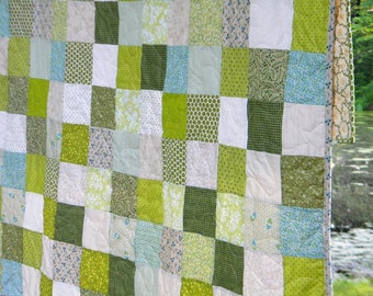 Quilt, Cotton Quilt, Full Size, Double, Spring Green, Grey, Beige, Hunter, Vermilion, 81 X 81, Dorm, Engagement Gift, Couch Throw,  Warmth