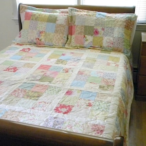 Quilts, Shabby Chic, Cottage Chic Patchwork Quilt Queen Size 92X92 all cotton blanket, two shams, free US shipping, Quiltsy Handmade image 3