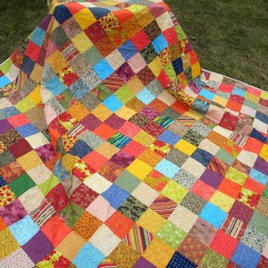 Queen Size Patchwork Quilt: Warm Earthtone Cotton Bedding (93X93)
