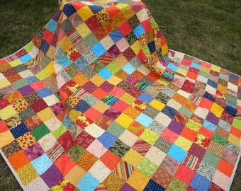 Queen Size Patchwork Quilt: Warm Earthtone Cotton Bedding (93X93)