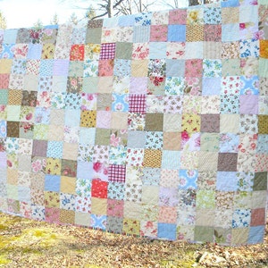 Shabby Chic Quilt, Patchwork Quilt, Cottage Chic, Soft Floral bed qult, Picnic/Double/Full 81 X 81 All Cotton Blanket image 5