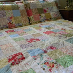 Quilts, Shabby Chic, Cottage Chic Patchwork Quilt Queen Size 92X92 all cotton blanket, two shams, free US shipping, Quiltsy Handmade image 4