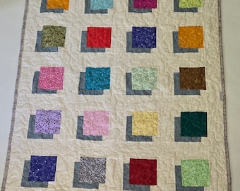 Colorful Blocks Baby Quilt: Soft Cotton Toddler Blanket (39 X 45)