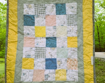 Winnie the Pooh Baby Quilt: Machine-Pieced Cotton Bassinet Quilt