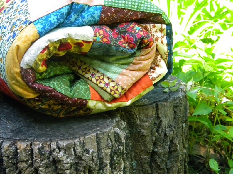 Patchwork Quilt Warm Earthtone Cotton Bedding Queen Size 93 Etsy