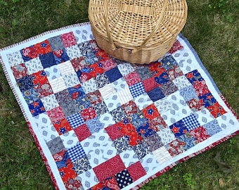 Quilted Patriotic Table Topper: Red White Blue, 36" x 36" Celebrate the USA!