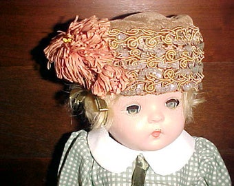 Vintage EDWARDIAN Doll HAT Plume/Sequins Inside Net Precious