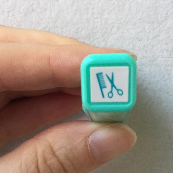 Turquoise Scissors Stamp - Comb Stamp - Hairdresser Stamp - Tiny Schedule Stamp - Self Inking Stamp - Kodomo no Kao - 10mm square