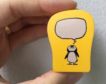 Cute Penguin Stamp - Kodomo no Kao - Thinking Penguin - Discontinued Stamp