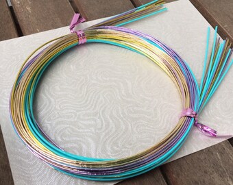 Aqua Blue, Gold, Purple and Dull Gold Mizuhiki Cords - 20 Cords - 90cm length cords - Reference 42
