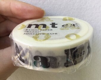 Japanese Washi Masking Tape MT ex - 15mm x 10m ( Black alphabet vowels tape)