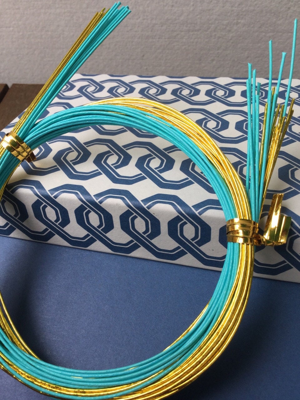 Aqua Blue and Gold Mizuhiki Cords 20 Cords 90cm Length Cords 