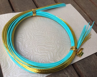 Aqua Blue & Gold Mizuhiki Cords: 90cm Japanese Craft Supplies