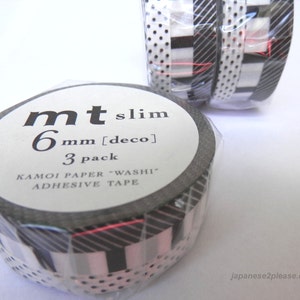 Mt Slim Washi - Washi Masking Tape - Pack of 3 designs - Deco F Set - 6mm x 10m