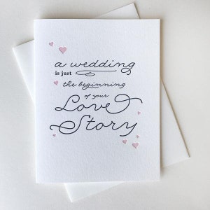 História de amor em casamento - Cartão de felicitações de casamento em impressão tipográfica