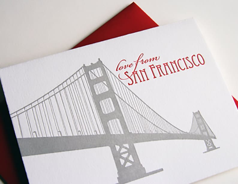 Letterpress greeting card Regional Love from San Francisco Bridge BOX